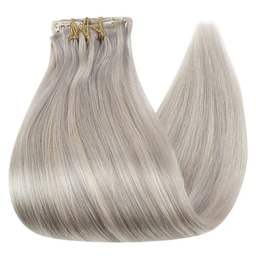 FShine PU Clip In Hair Extensions Clip in Hair Extensions #GreyP60 - FShine Shop